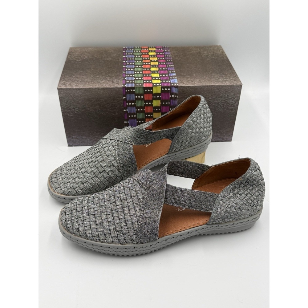 bernie mev. Metallic Silver Woven Slip-On Flats